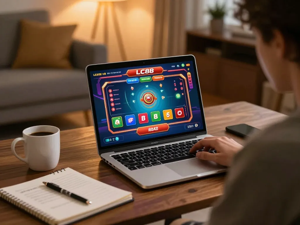 Engaging online player using the app lc88 for strategic casino gaming in a cozy setting.