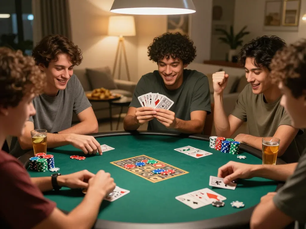 Paito Macau game in action with friends celebrating a win at a home poker night