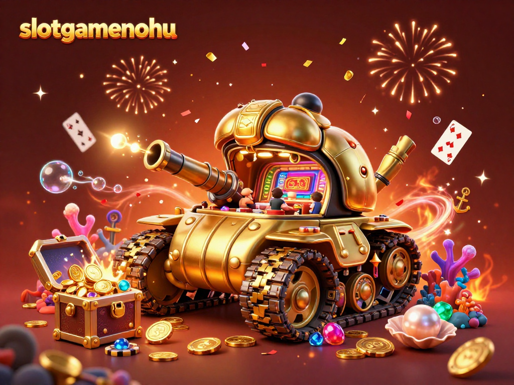 Engage with slotgamenohu's vibrant casino world featuring a golden beetle tank and confetti celebration.