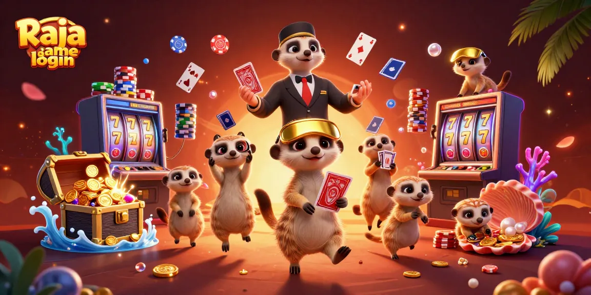 Experience Raja game login with lively meerkats managing an exciting casino scene full of treasure.