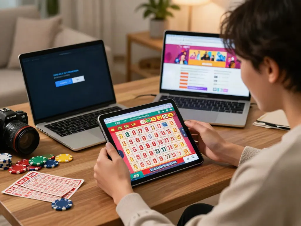 Pengguna bermain lotere online di https://totobet.net/ dengan suasana santai di ruang tamu yang nyaman.