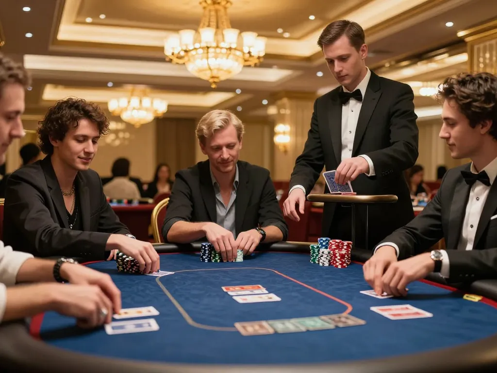 Players enjoy an intense poker game at 678vip casino, showcasing strategy and high stakes.