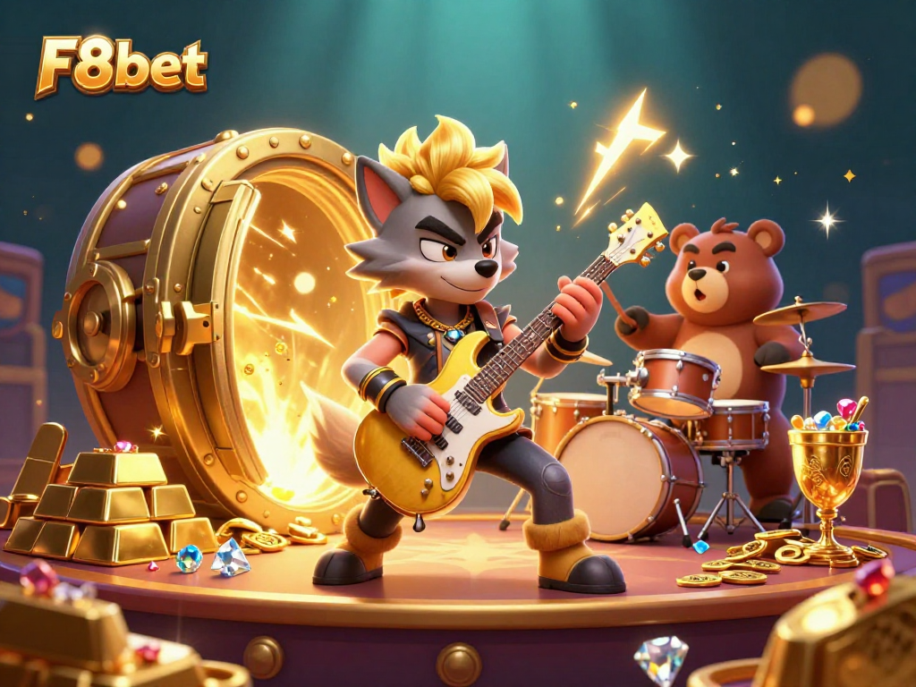 Experience the exciting action at F8bet with vibrant characters, gold treasures, and dynamic gaming elements.