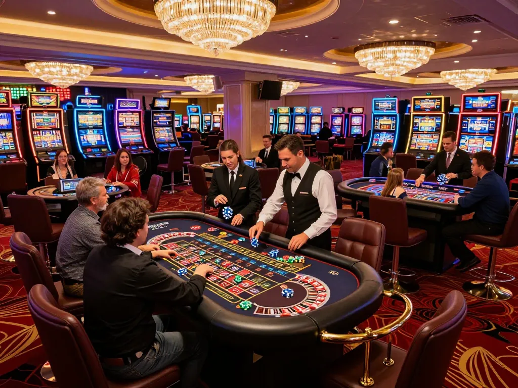 Sunwin casino slot players engaging with vibrant games in a luxurious atmosphere.