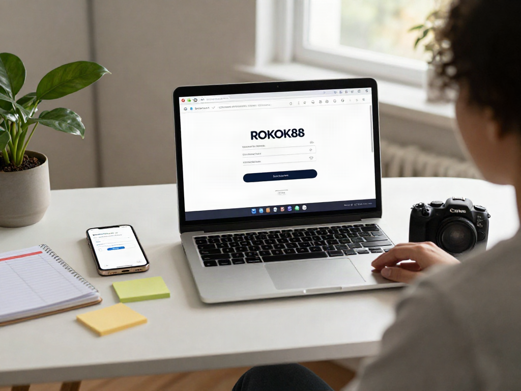 rokok88 login user accessing e-commerce website in a modern workspace