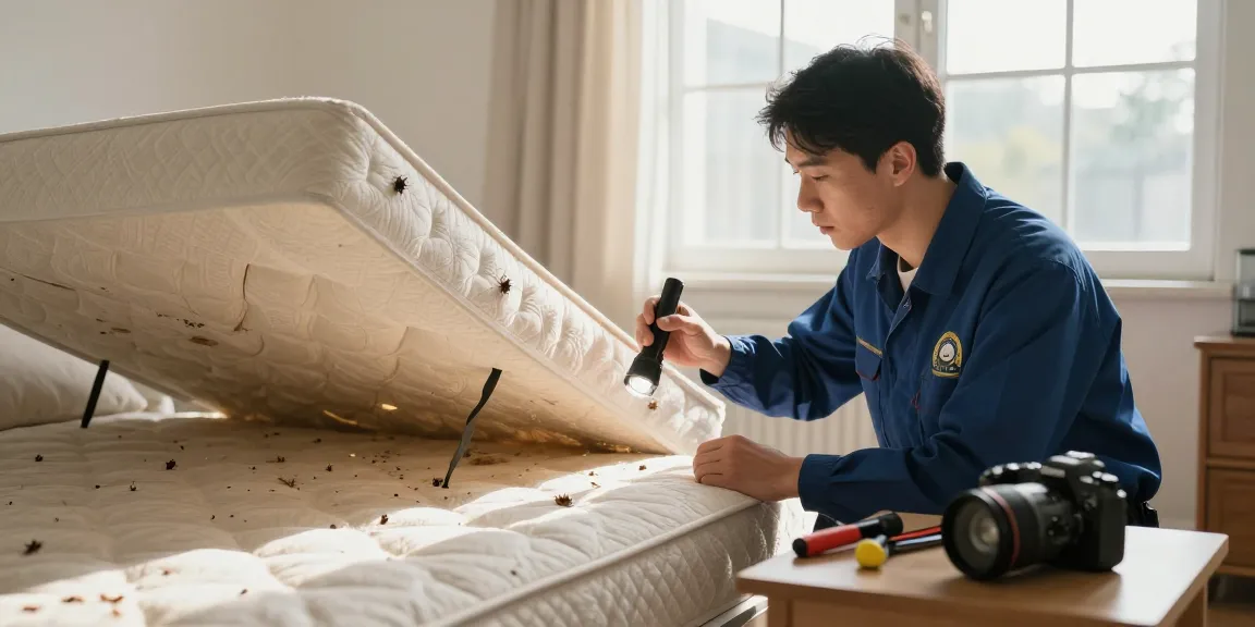 Focused bed bug control inspection in a home by a professional technician.