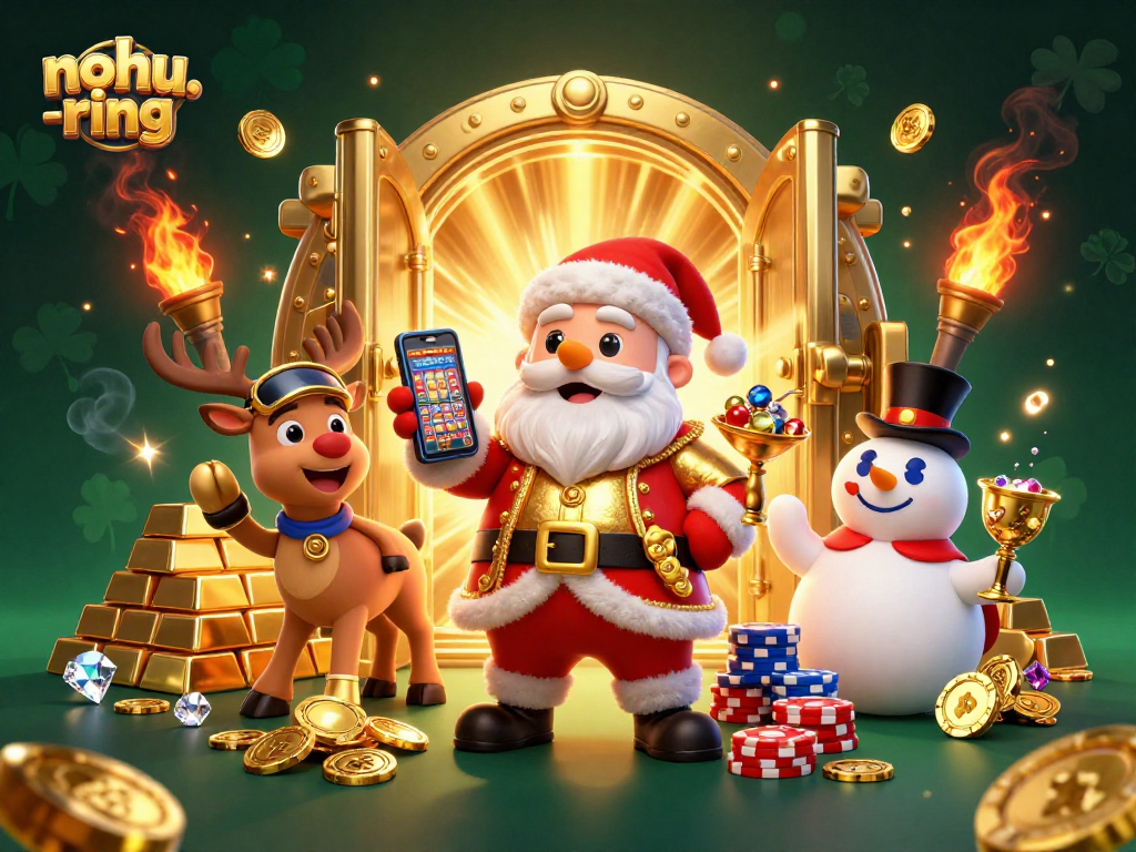 Experience the excitement of nohu-ring with festive casino characters celebrating jackpot wins.