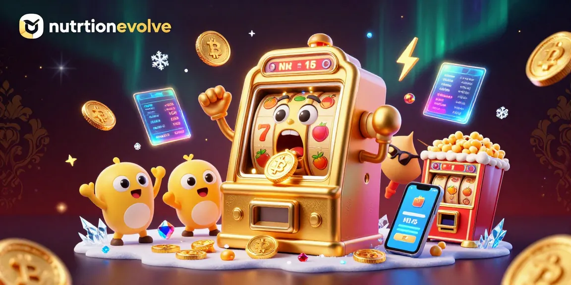 Spin the reels with nutritionevolve, as the golden slot machine wins big in a vibrant casino scene.