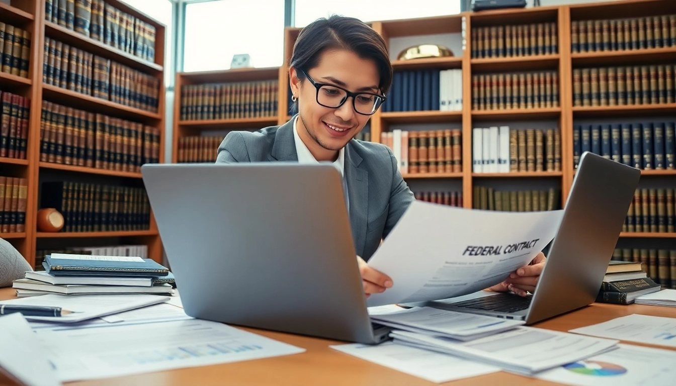 Reviewing registration and certification in Federal databases for federal contracts in a professional office.