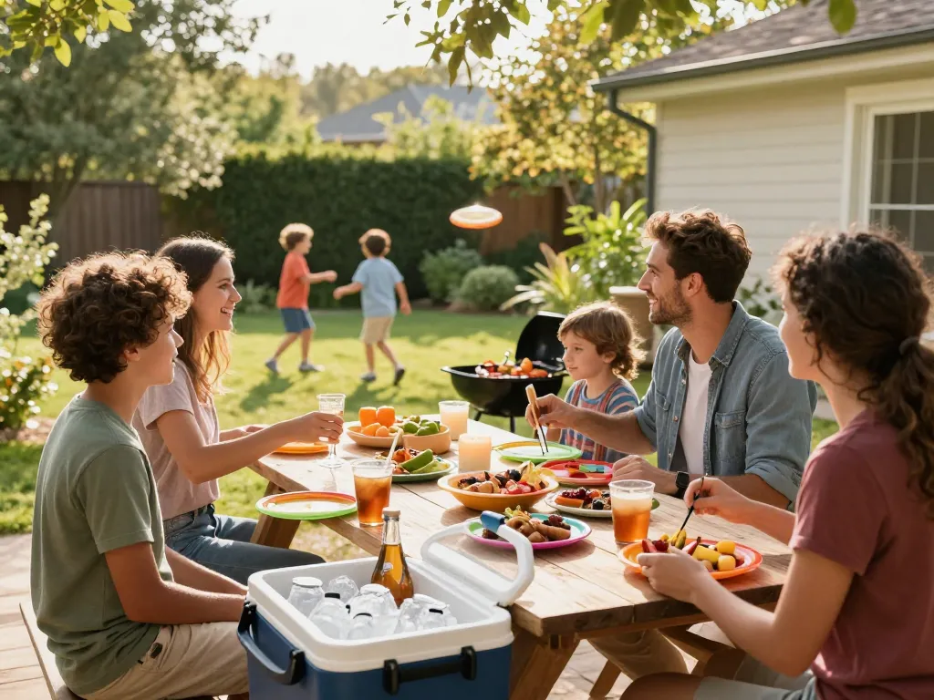 Family gathering outdoors demonstrating the best mosquito repellent for enjoyable summer evenings.