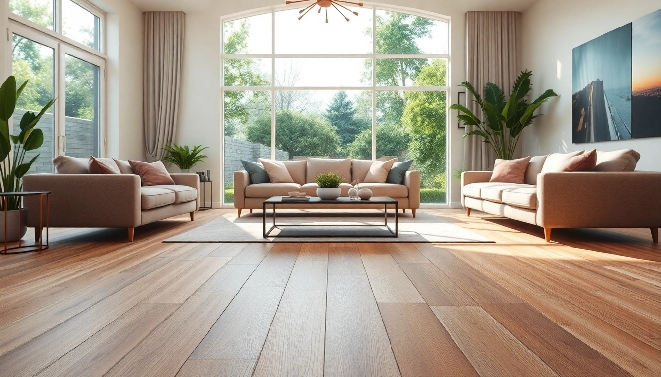 Showcase of vinyl plank flooring in a stylish living room with modern furniture.