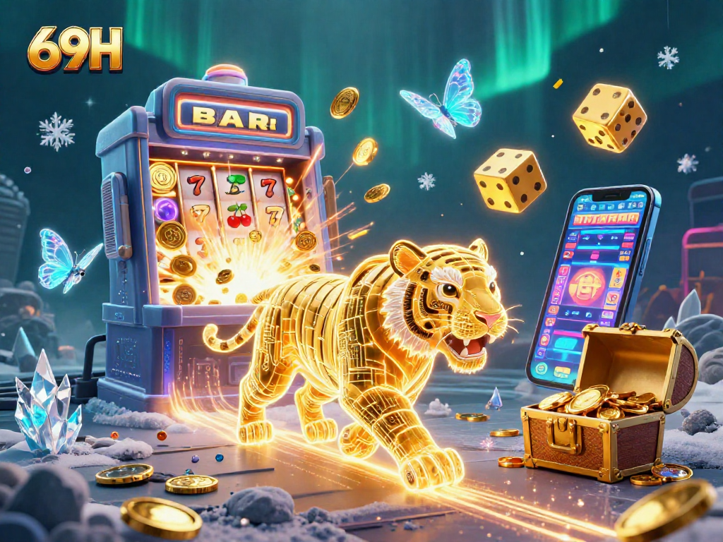 Viva a emoção do 69H com muitos jackpots e um tigre dourado em ação no cassino digital.