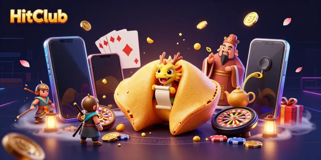 Engage in thrilling gameplay at HitClub with vibrant casino elements and characters.