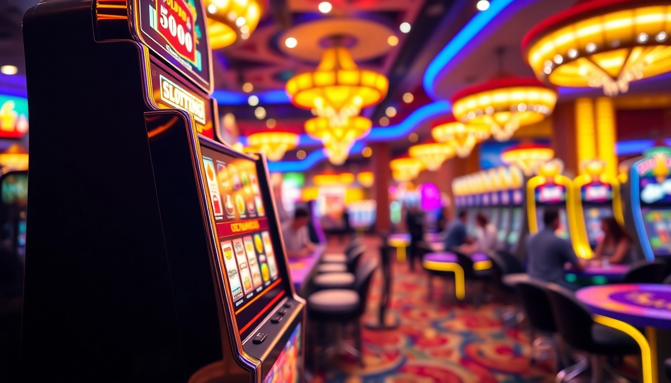 Menangkan Slot Depo 5000 di mesin slot kasino dengan suasana meriah.
