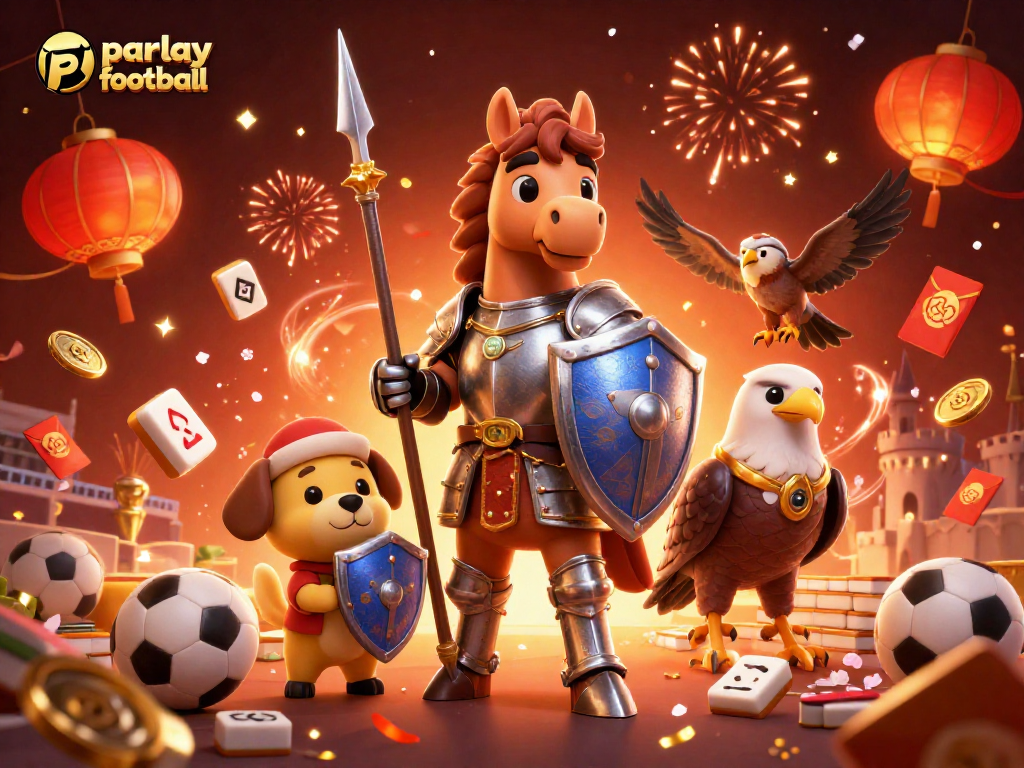 Engage in thrilling parlay football betting with dynamic illustration of a knight and fun elements.