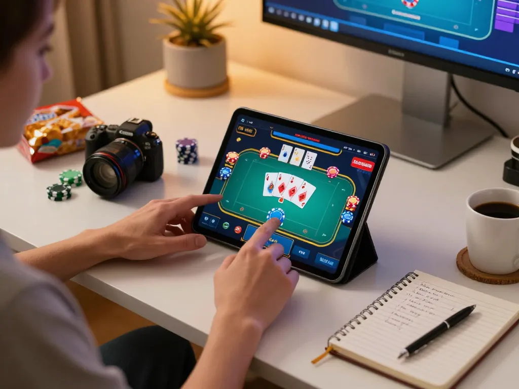 Pemain Bintangmpo menikmati pertandingan poker virtual di tablet dengan permainan yang menarik dalam suasana yang nyaman