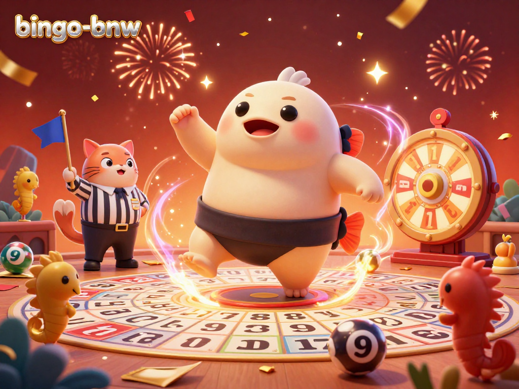 Experience the thrill of bingo-bnw with a playful underwater scene featuring a puffed-up blowfish, lively referees, and exciting bingo elements.