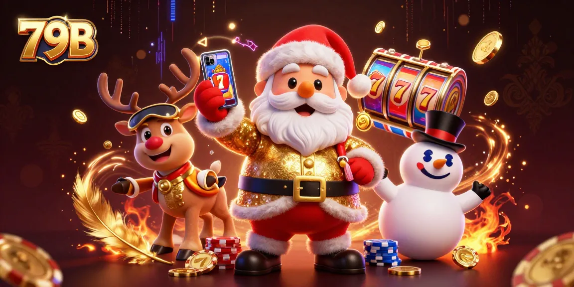 Experience thrilling jackpots at 79B with Santa and friends in a vibrant casino scene