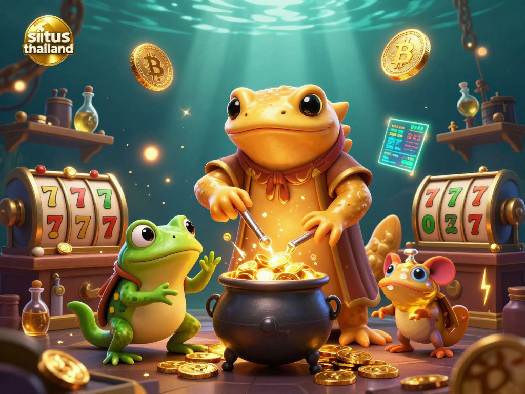 Situs Thailand offers a thrilling experience with a dynamic scene of lucky salamanders and gold coins.