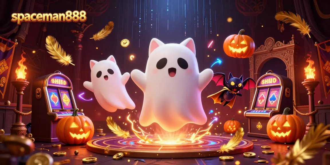 Experience thrilling gameplay with spaceman888's ghost cat navigating the haunted casino.