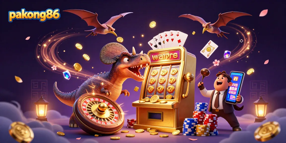 Experience pakong86 excitement with a cartoon dinosaur winning jackpots at a casino