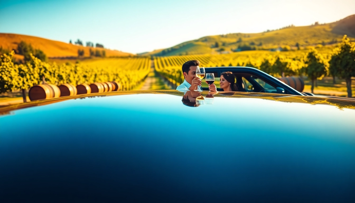 Enjoying a Langley wine tour limo experience in a picturesque vineyard setting.