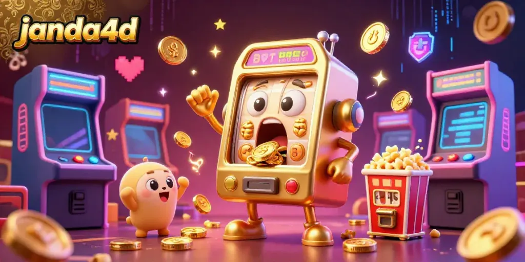 Gulungan slot janda4d memicu jackpot dengan koin terbang, menghibur para pemain di kasino.