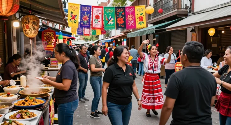 Dynamic cultural celebration scene showcasing Asian heritage at https://hanadultalk.com, capturing community engagement with festive activities.