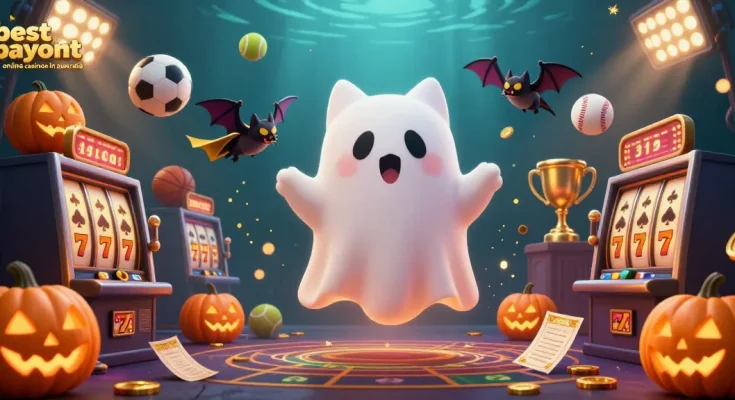 Experience the thrill of the best payout online casinos in australia with our playful ghost cat and vibrant gaming elements.